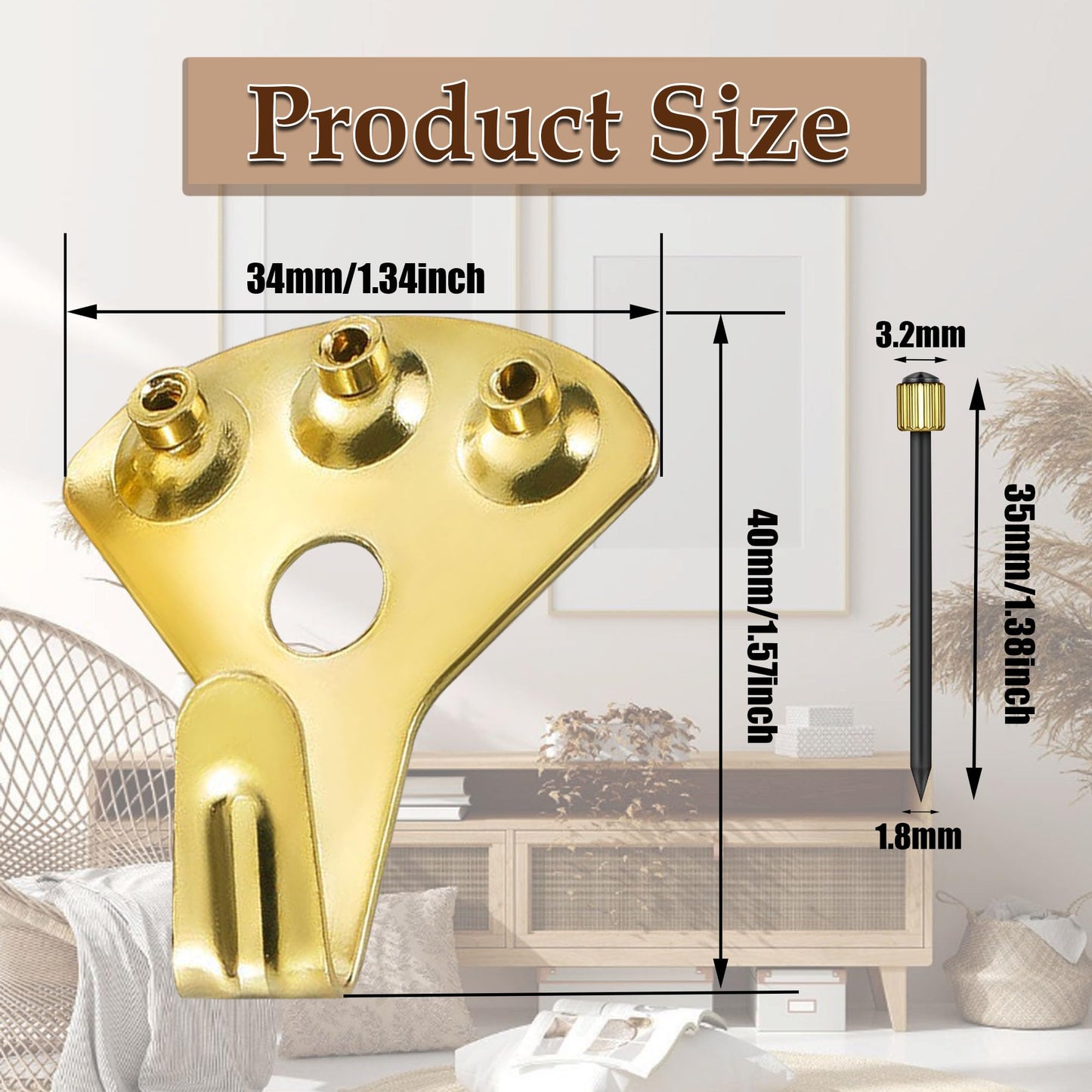 Apalie 12PCS 100lbs Heavy Duty Picture Hangers with Nails,Picture Hanging Hooks,Heavy Picture Hanging Hardware Used in Wooden Wall & Drywall for Mirror, Photo Frame,Clock,House Decoration