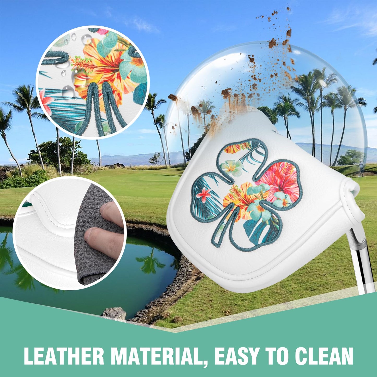 BAIRBRE Golf Putter Covers Mallet Putter Headcover Blade Putter Cover Golf Club Covers with with Magnetic for Most Brand (Blade Putter/White)