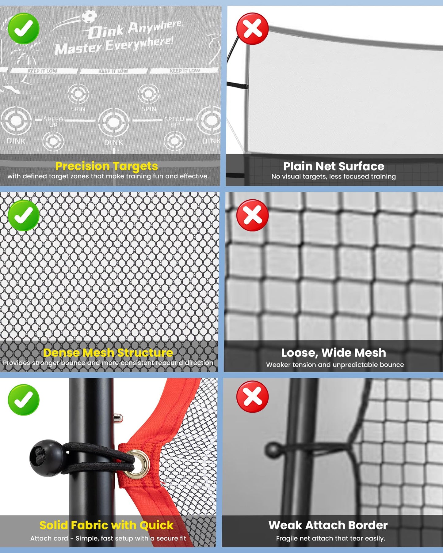 MerryMove Pickleball Rebounder Practice Net: 6FT Strong Metal Frame Pickleball Trainer Net, Portable for Outdoor Driveway Backyard and Indoor Garage Training Rebounder for Dink Volley Tennis