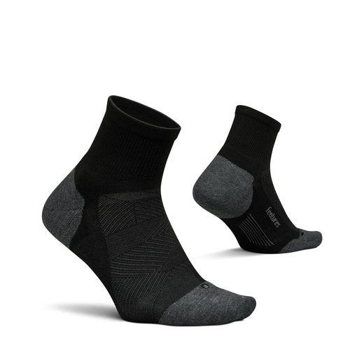 Feetures Elite Max Cushion Quarter Sock- Athletic Running Socks for Men & Women, Targeted Compression, Moisture Wicking - Black, Large (1 Pair)