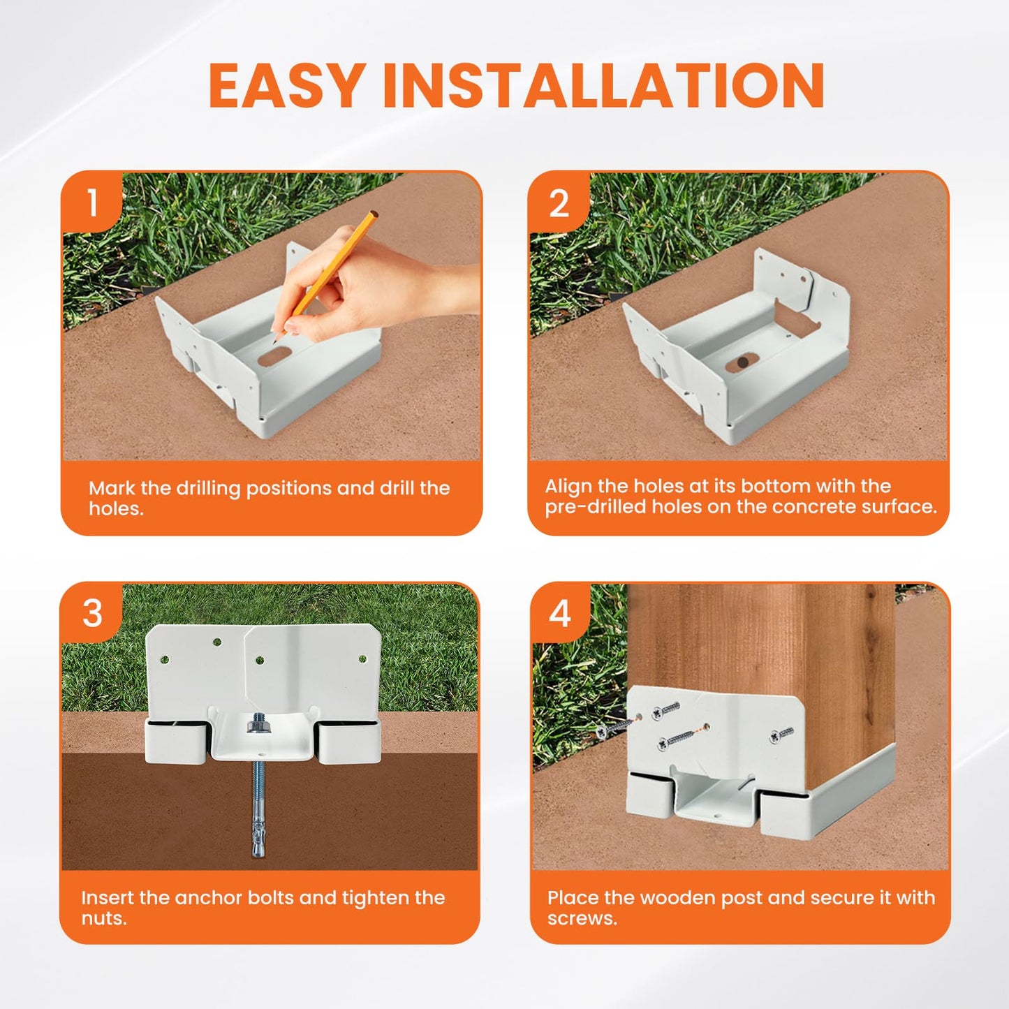 10PCS 6x6 Post Base for Concrete Heavy Duty White E-Coated 6x6 Post Bracket Anchor Adjustable Base with 1" Standoff for Deck Pergola Patio Gazebo Porch (Included Screws)