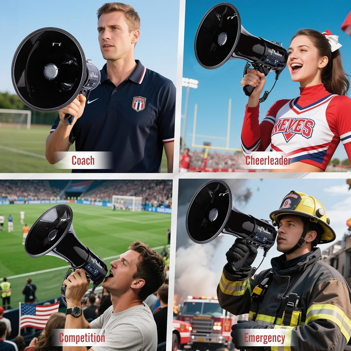 MyMealivos 50W Bluetooth Megaphone - Rechargeable Bullhorn with Siren & 240s Recording | 1600ft Range for Sports & Emergencies