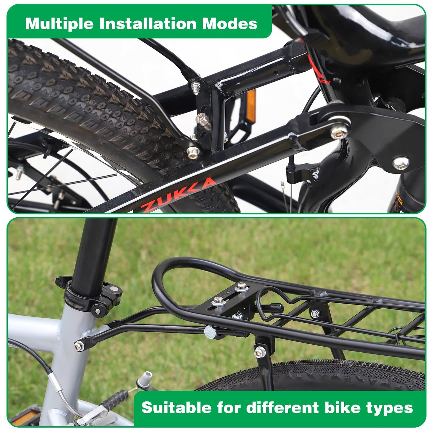 Rear Bike Rack Bike Cargo Racks Lightweight Alloy Aluminium 55LB Load Bearing Capacity Cargo Rack for Bike for Mountain Bike Road Bicycle Rear Rack, Height Adjustable Bicycle Rack 24"-28" Bike, Black