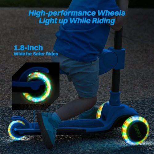 JOVA ZIFFY 2-in-1 Toddler Scooter - Foldable Light-Up Design for Kids 3-12 | Adjustable Height, Anti-Slip Deck
