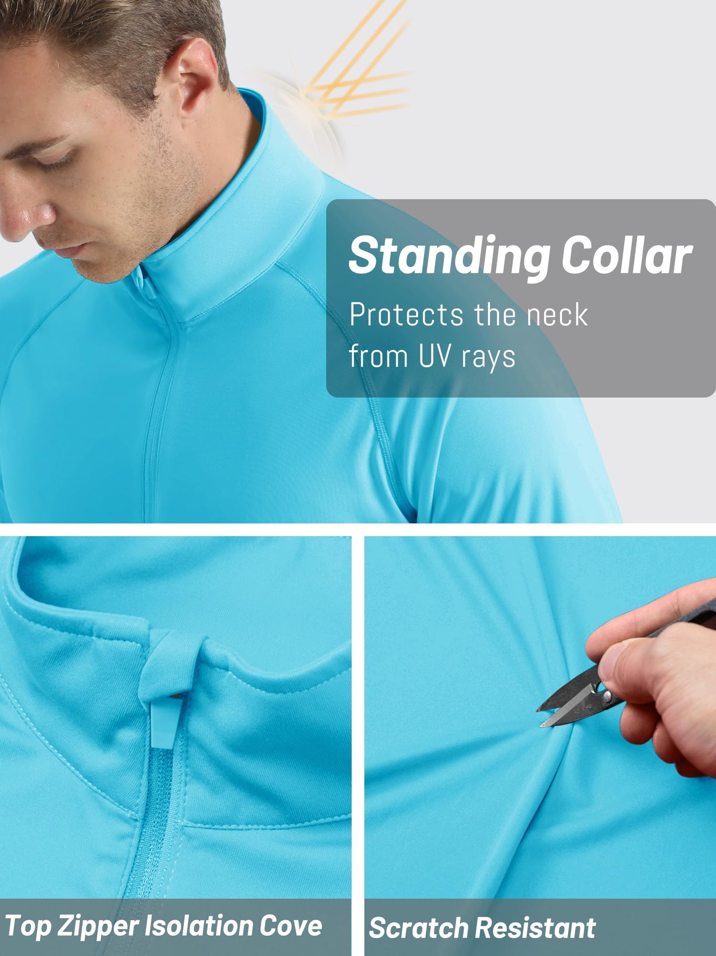 TACVASEN Long Sleeve Swim Shirts for UPF 50+ Sun Protection Running Shirts Quick Dry Rash Guard Outdoor 1/4 Zip Pullover T-Shirts Dry Fit Blue