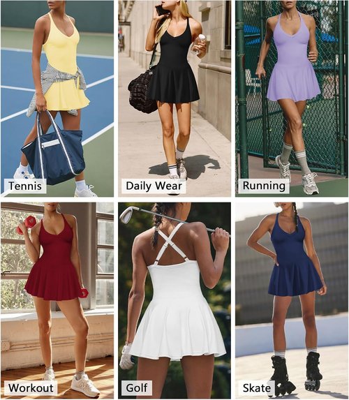 Hragc Women's Athletic Tennis Dress - Sexy V Neck, Flowy Design with Shorts & Pockets | Summer Mini Dress