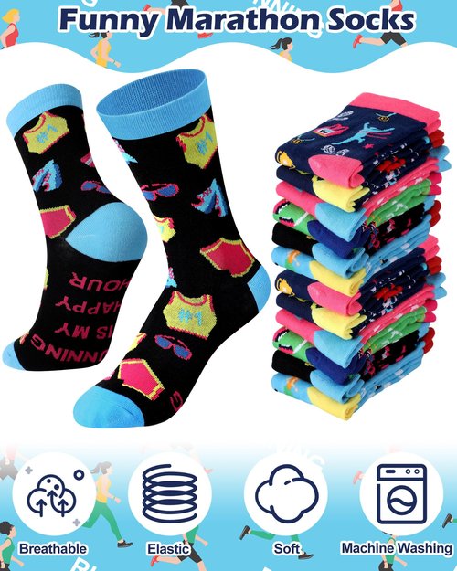Glitopper 6 Pairs Funny Runner Socks for Women Novelty Running Socks Track and Field Gift for Women Spring Marathon Lover