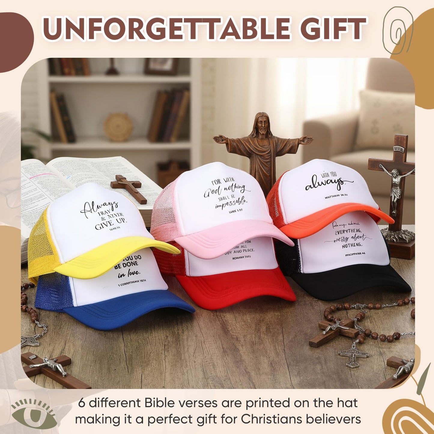 Chicingyou 6 Pcs Christian Trucker Hats Jesus Bible Hats for Men Women Verses Mesh Caps for Jesus Themed Baseball Cap Religious Church Gifts