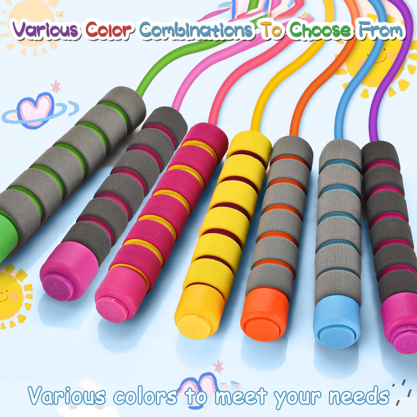 Adjustable Soft Skipping Rope - Kids to Adults, Toddler to Senior, Skin-Friendly Foam Handles, Flexible Exercise - Outdoor, Indoor