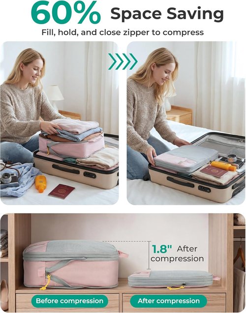 BAGSMART Compression Packing Cubes - Lightweight Travel Organizer Set | Durable Space Saver Bags