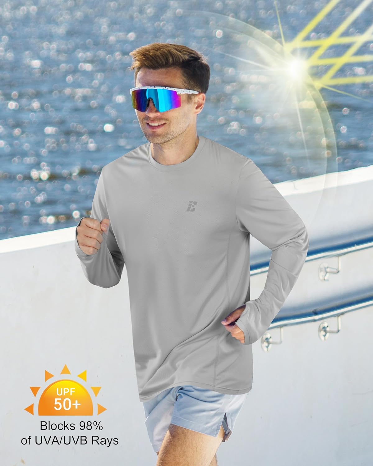 Skiennix Men's UPF 50+ Sun Protection Shirt - Lightweight UV Long Sleeve Swim Rash Guard for Outdoor Activities