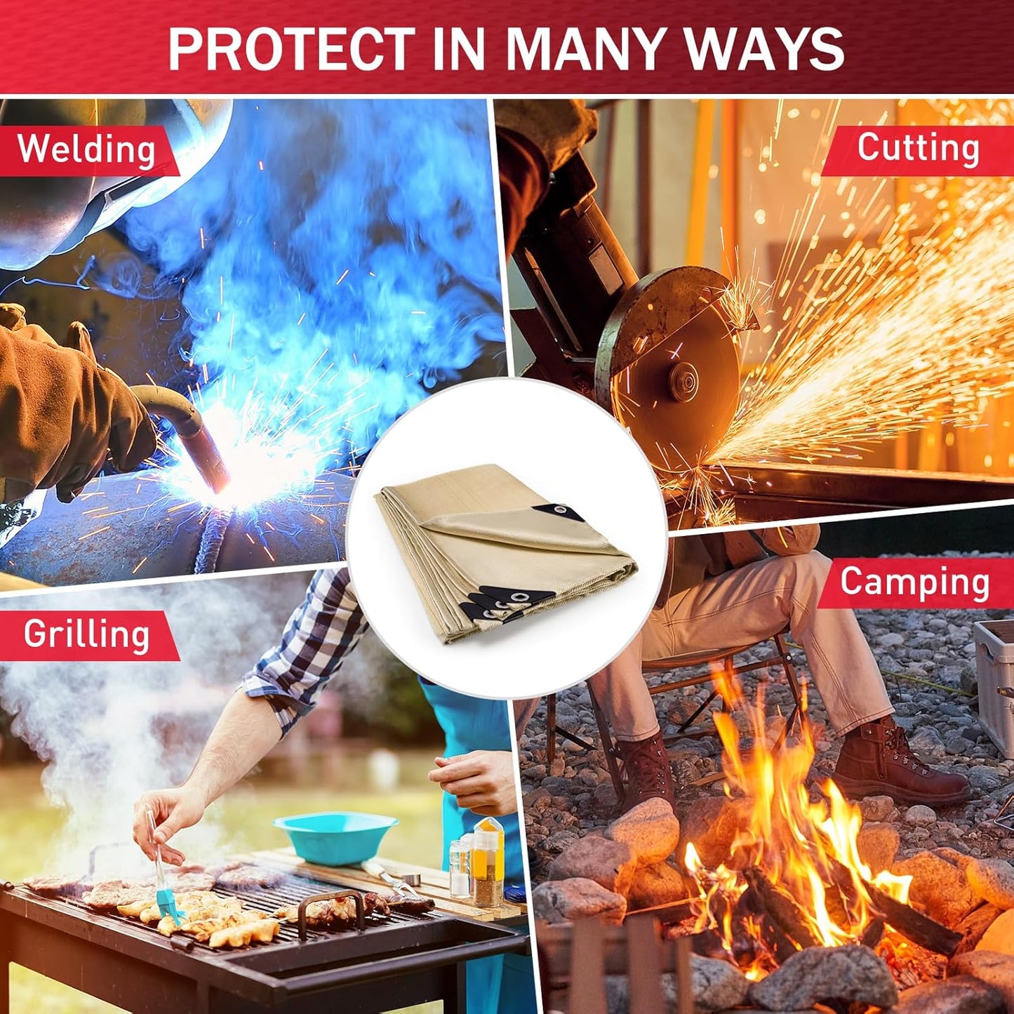 Heavy Duty Welding Blanket 4x6 ft - 1022°F Fire Resistant Fiberglass Insulation (2 Pack)