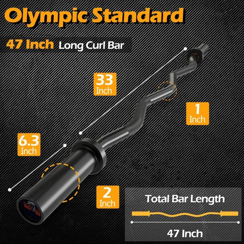 GYMAX Curl Bar, 47” EZ Curl Bar with Copper Sleeve and Bearing Connection, 400lbs Olympic Barbell for Weight Lifting, Lunge, Squat, Hip Thrusts, Strength Training Curling Bars (Black)