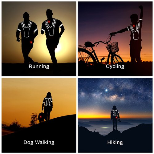 Knuckle Lights Reflective Running Gear Safety Bundle - Reflective Vest, LED Safety Light, Reflective Bands, Night Safety Gear for Runners, Cycling, Hiking, Walking - High Visibility Reflective Gear