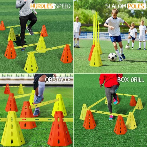 Yes4All Agility Hurdles Cone Set for Speed and Balance Exercises for All Ages, Suitable for Dog Training, Include Carry Bag - Set 8 Cones & 4 Green Bars