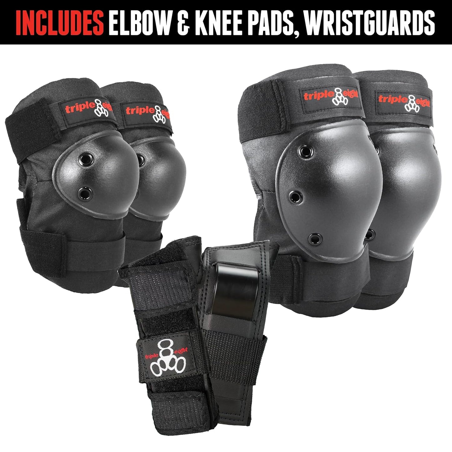 Triple Eight Saver Series Pad Set - Knee, Elbow & Wrist Protection - Medium, Black