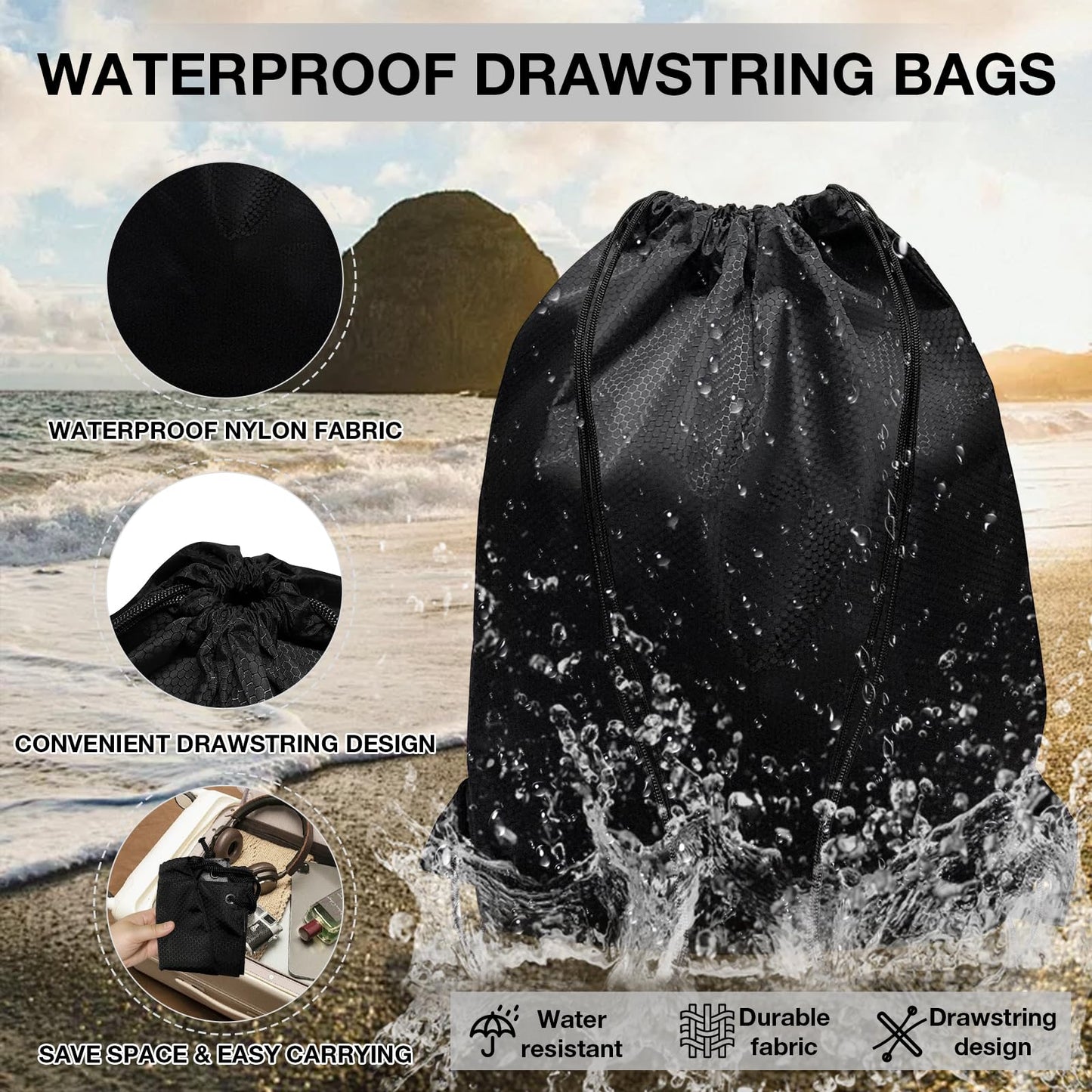 HIIXHC 4-Pack Black Drawstring Backpacks, Cinch Bag, Lightweight & Washable Sackpack, Perfect for Gym, Sports, Travel - Men & Women,X-Large 22.4"x17.5" (4, Black)