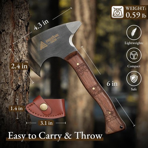 Freelander 7.9'' Throwing Axe Set with Leather Sheath, 3 Pack High Carbon Stainless Steel Small Throwing Axes Hatchet for Adults, Men & Women, Ergonomic Wood Handle for Competition and Recreation