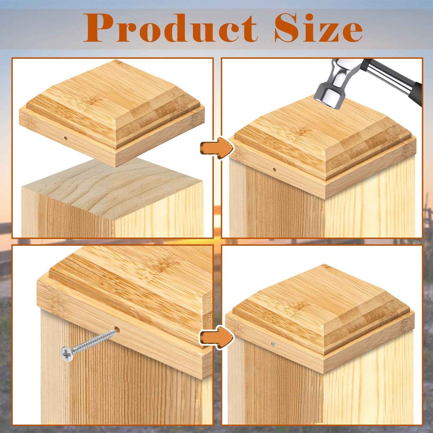 2 Pack 4x4 Wood Flat Top Post Caps Fence Post Caps Newel Post Mounting Kit for Outdoor Fences Mailboxes Decks(Actually 3.7x3.7inch