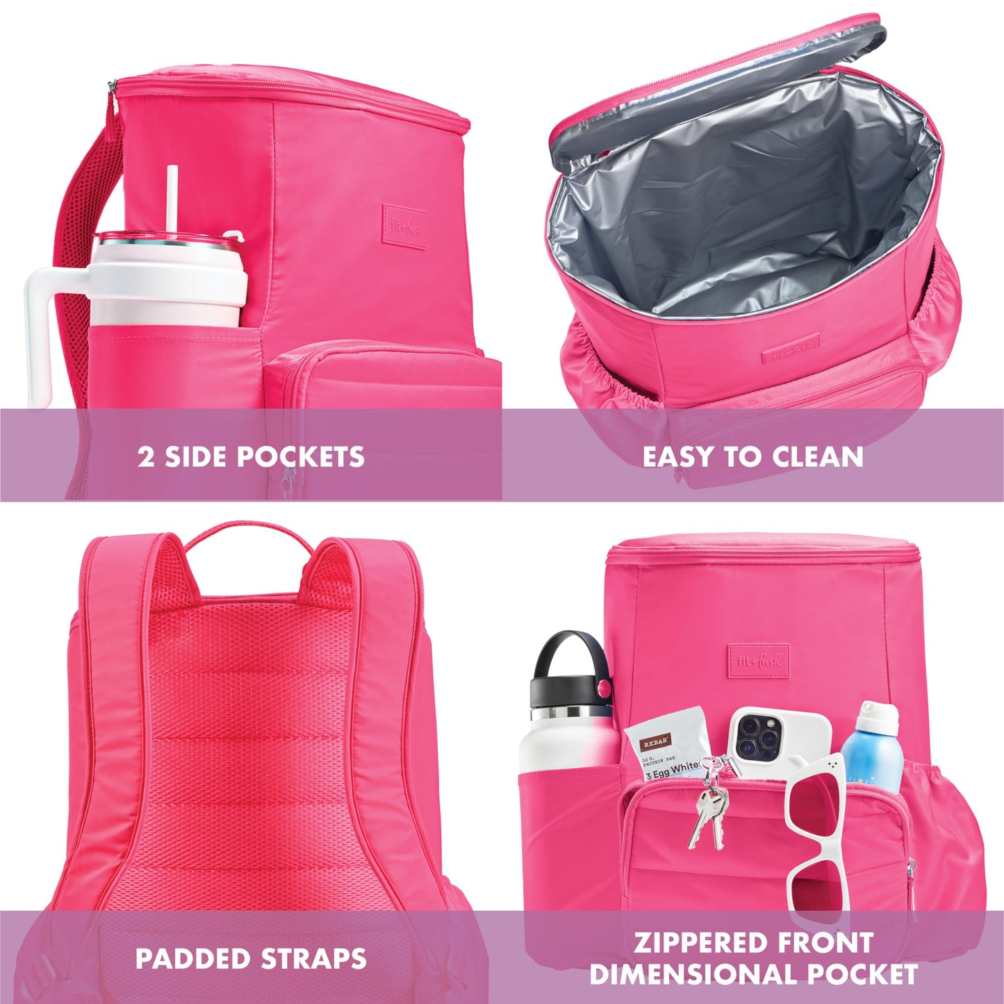 Fit & Fresh Insulated Backpack Soft Cooler – Leak-Resistant, Beach & Travel Bag for Women, 24 Can Capacity Picnic & Cooler Bag, Hot Pink