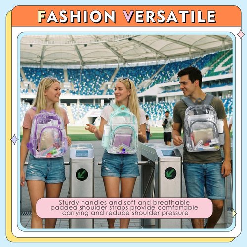 Aliceset 10 Pcs Clear Backpack Bulk Heavy Duty Clear Bookbag Transparent Waterproof Color Back Packs Donation Sports Stadium (16 Inch)