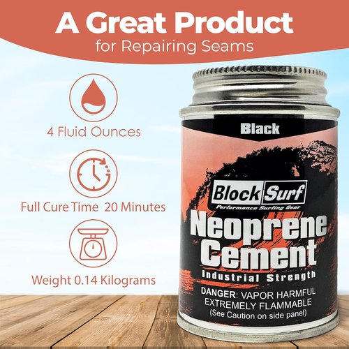 BLOCKSURF Neoprene Cement Adhesive 4 fl oz - Quick-Drying, Flexible & Waterproof Wetsuit Repair