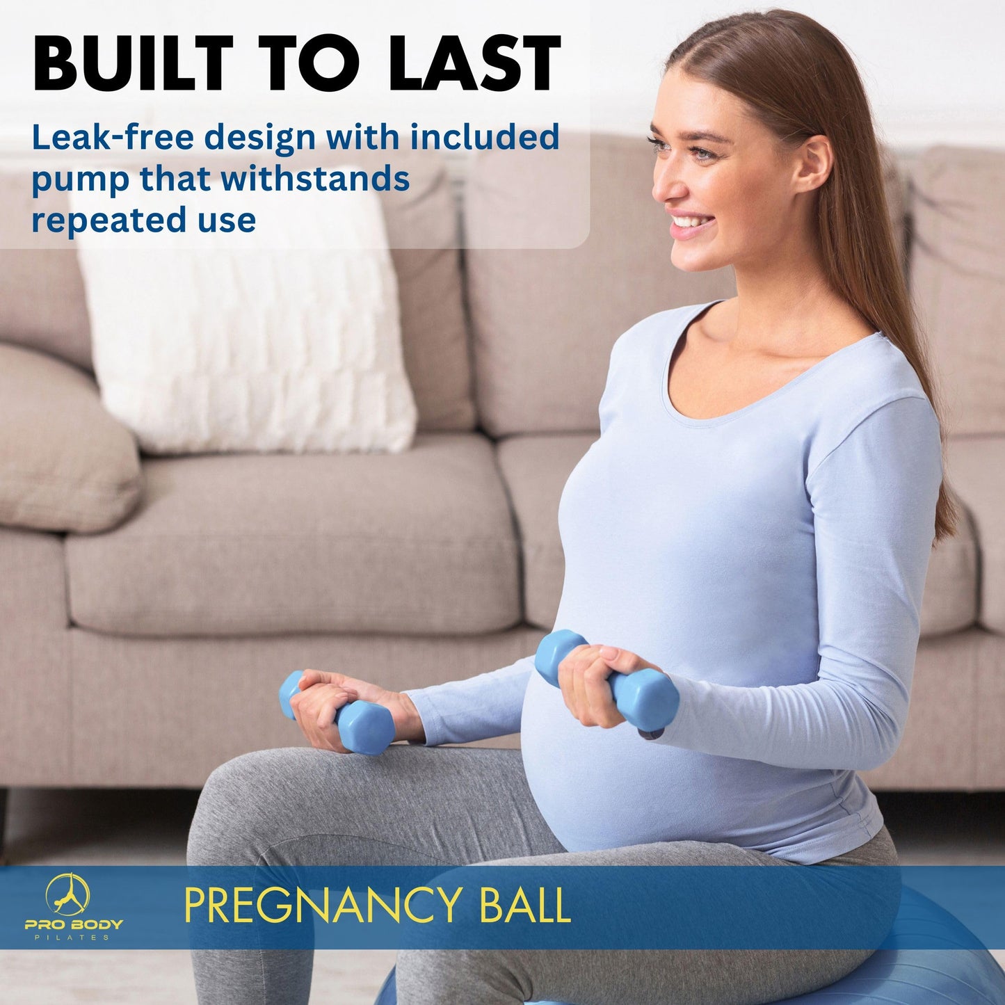 ProBody Pilates Pregnancy Ball - Yoga Ball for Pregnancy with Book, Prenatal, Labor & Postnatal Maternity Exercise (Rose, 65 cm)