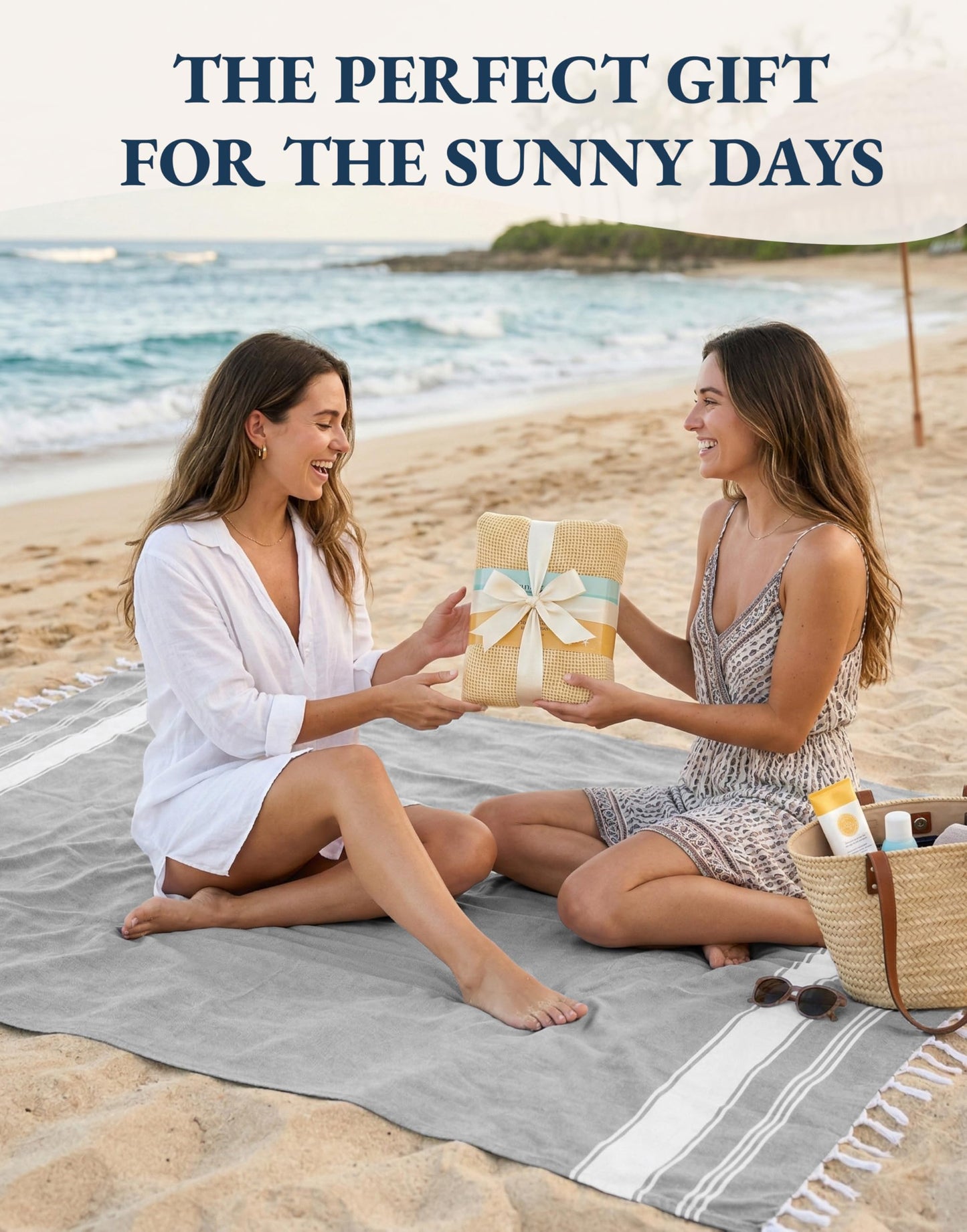 LANE LINEN Cute Beach Towel, Oversized, 39"x71", Super Absorbent - Alloy