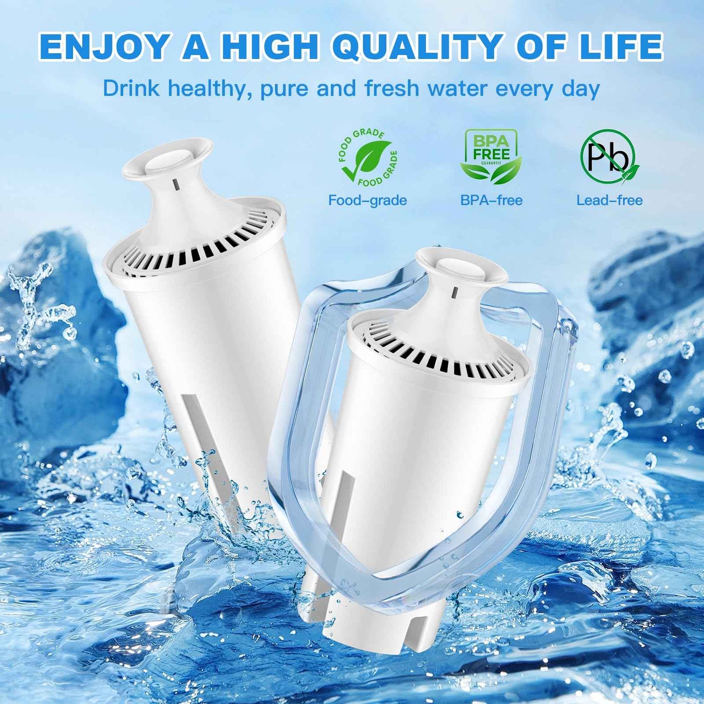 Tikstoy Water Fiter Replacement Fit for Brita Water Filter & Pitchers, Water Pitcher Filter Compatible with Brita Classic, Mavea, Ob03, 107007 35557, Reduce Chlorine and Heavy Metals (6)