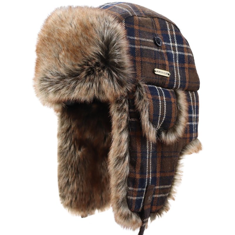 NORTH CLIFF Unisex Winter Trapper Hat Cold Proof Keep Warm Hat with Ear Flaps for Hunting Skiing Trooper Winter Outdoor Activities (Candy Series-Brown, L, 23IN)
