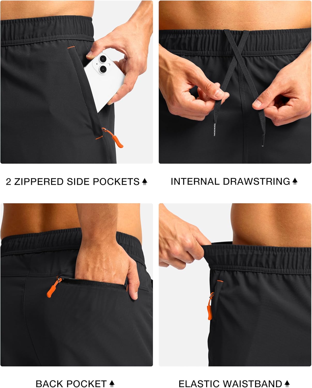 Pudolla Men's Athletic Hiking Shorts - Lightweight Workout & Gym Shorts with 3 Zipper Pockets | Casual Travel