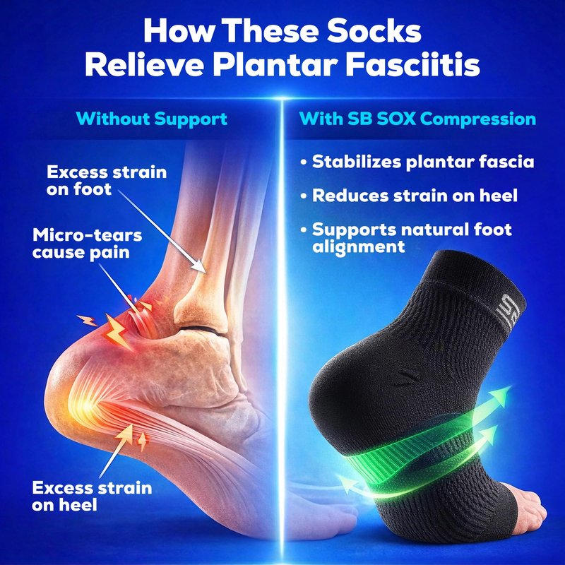SB SOX Plantar Fasciitis Compression Socks – Arch Support Sleeve for Heel Pain Relief, Achilles Tendonitis & Foot Pain – Toeless Ankle Compression, All-Day Comfort (Solid Black, Medium)