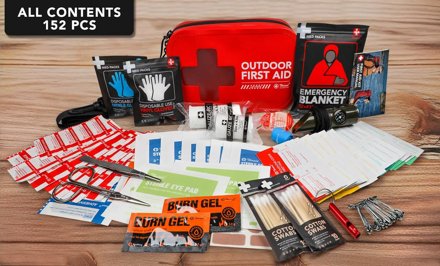 152 PCS Waterproof First Aid Kit - Portable Emergency Medical Kit for Boating, Camping, Fishing | Red