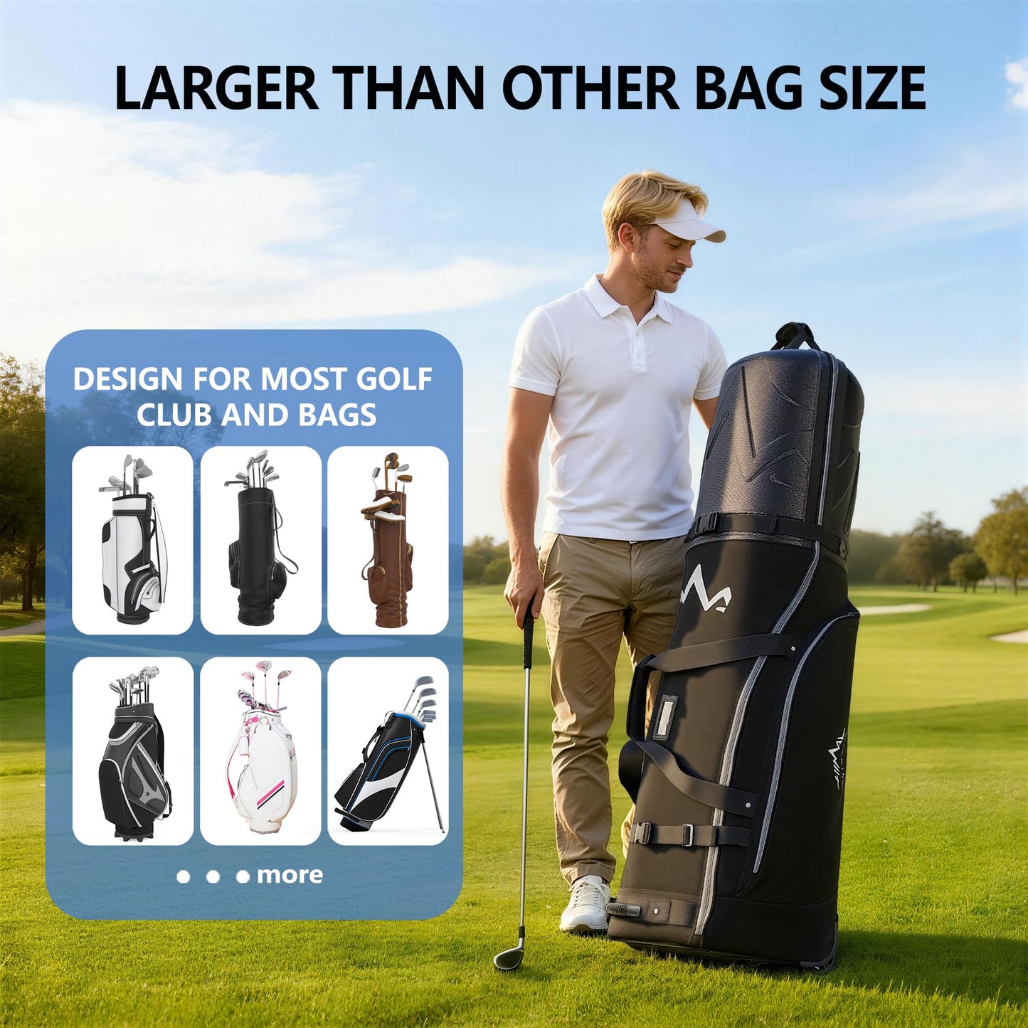 UNIHIMAL Golf Travel Bag for Airlines with Wheels, PC Hard Case Top Golf Club Travel Bag with 1680D Fabric, Shield Your Clubs with Lightweight Durability