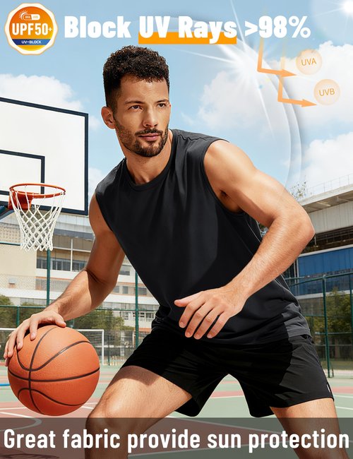 TACVASEN Men's Tank Tops Sun Protection Breathable Sleeveless Muscle Shirts for Workout Running Moisture Wicking Black L