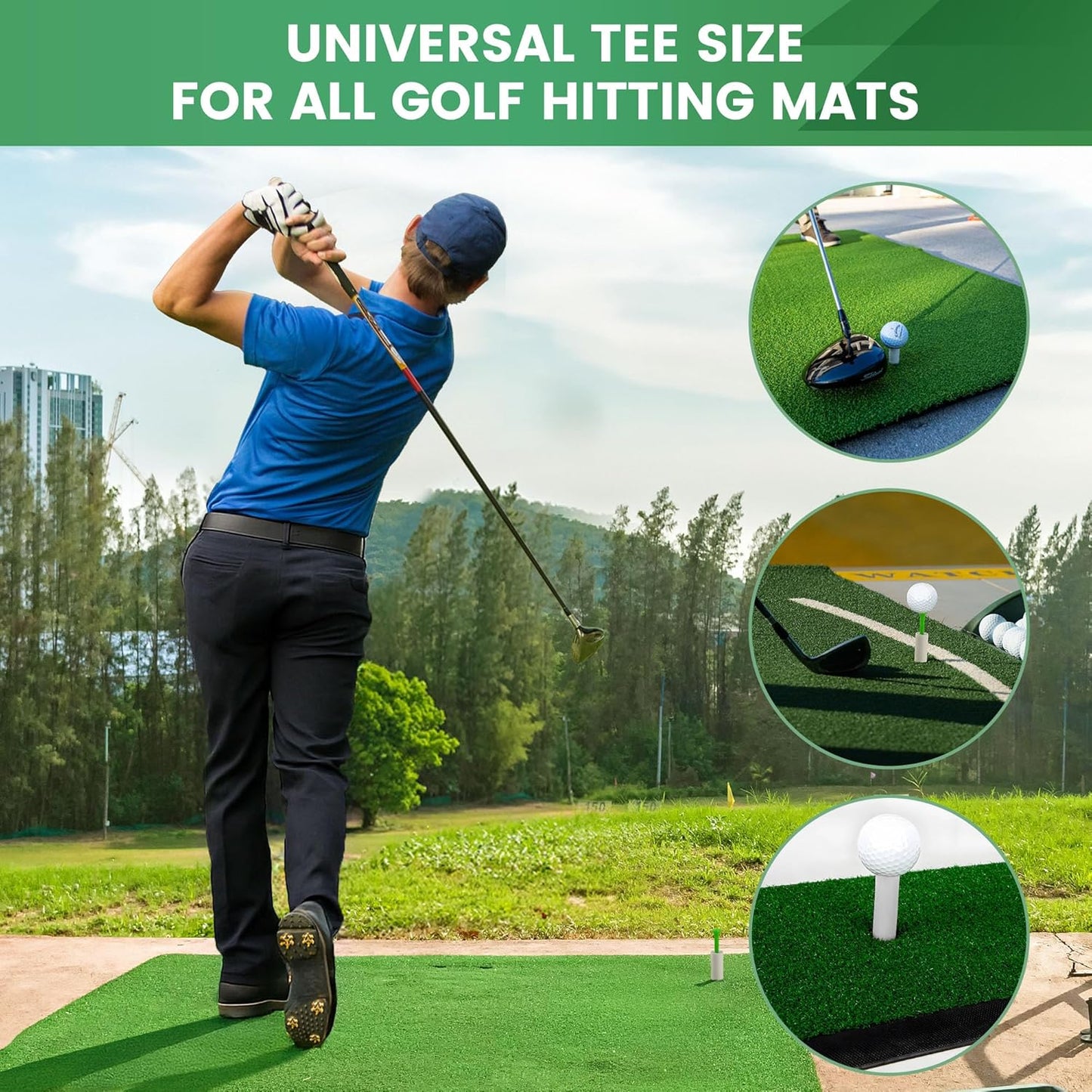 Seticek Rubber Golf Tees - Durable Tees for Driving Range & Indoor Simulators | 32 Pcs in 6 Sizes