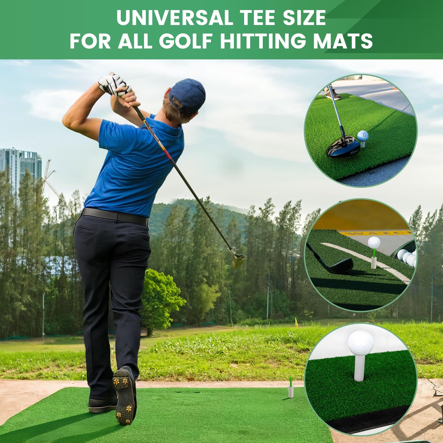 Seticek Rubber Golf Tees for Mats | Golf Tees for Driving Range & Indoor Simulators | Excellent Durability and Stability Rubber Tees | 6 Mixed Sizes Rubber Tees & 2 Sizes Tees (32 Pcs)