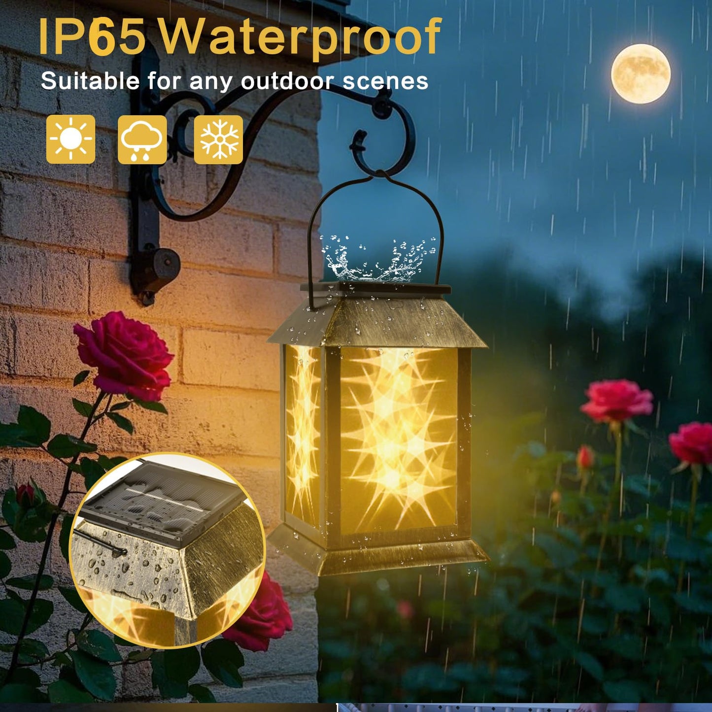 Solar Lights Outdoor Waterproof 3D Star Patterns for Garden Fall Decoration, 2 Lighting Modes, Auto On/Off Hanging Solar Lantern for Outside, Lawn Patio Walkway Driveway Decor Landscape Lighting