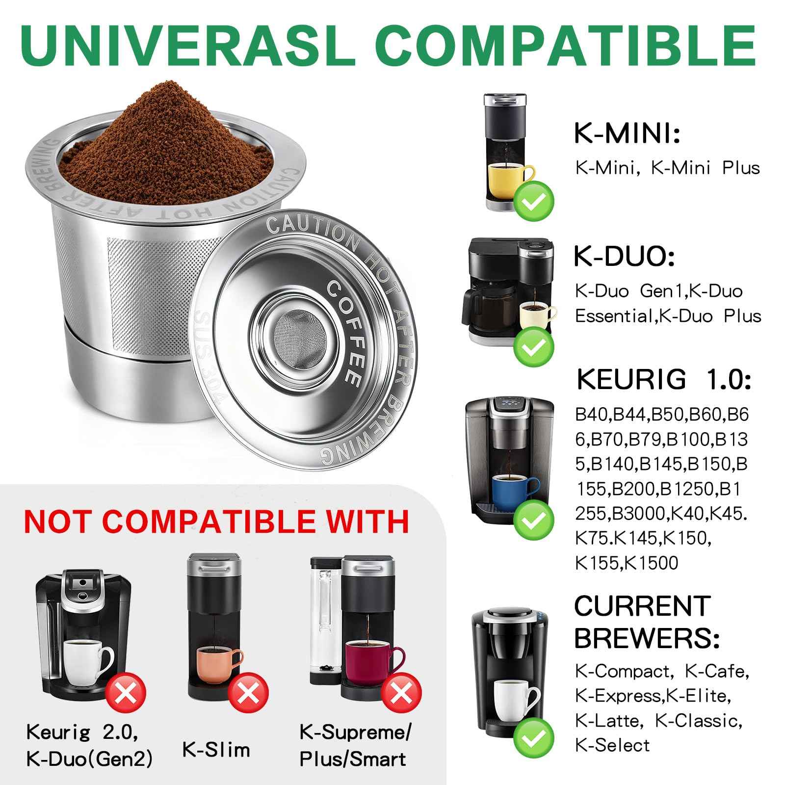 Reusable K Cups and Coffee Pods, Stainless Steel k Cups for Keurig Coffee Makers Machine, 4 Pack Keurig Coffee Filters With Spoon and Cleaning Brush