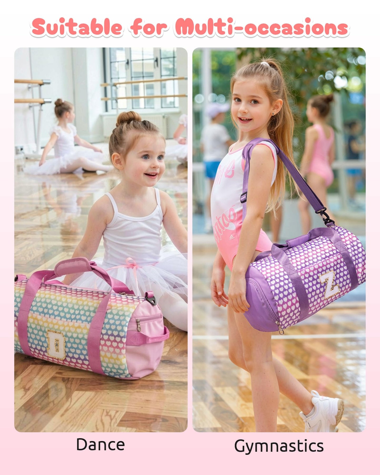 Vogewood Birthday Gift for 3 4 5 6 7 8 9 10 Year Old Girls, Girl Travel Duffle Bag with Makeup Pouch, Initial Kids Overnight Bag with Shoe Compartment, Dance Recital Gifts for Girls (Letter A)