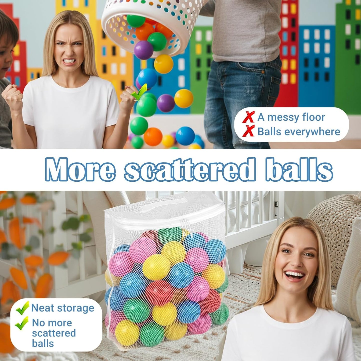 Molain Mesh Ball Pit Balls Storage Bag - Durable Nylon Organizer for Playpen | 16.5 x 8.3 x 14.6 Inches