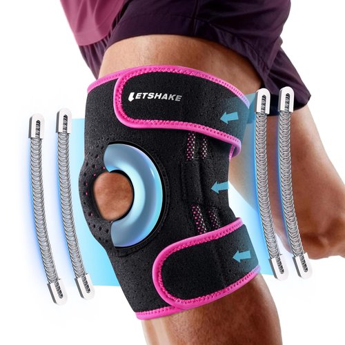 LETSHAKE Knee Brace for Women & Men, Knee Pain Relief with 1.5X Springs Side Stabilizers & Patella Gel Pads Maximum Knee Support Brace for Arthritis Pain, Meniscus Tear, Mountain Climbing, Workouts (Rose, Large)