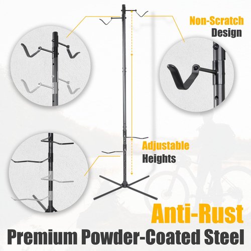 CyclingDeal Bike Vertical Freestanding Hanger Parking Rack - Fully Adjustable Gravity Storage Floor Stand - Safe & Secure for Hanging MTB Road Bicycles in Garage or Home - 2 Bikes Vertical