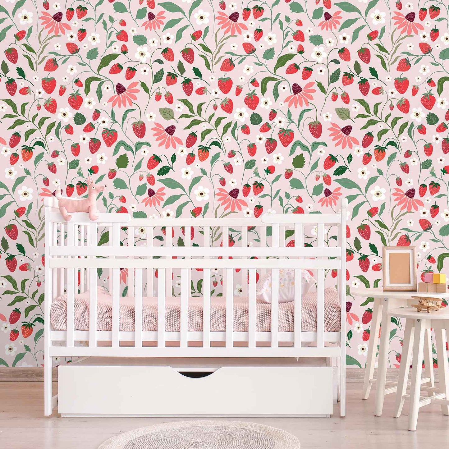 VEELIKE Strawberry Wallpaper Peel and Stick Pink Fruit Floral Wallpaper for Girls Bedroom Nursery Kitchen 17.7''x118'' Removable Prepasted Botanical Wallpaper Pink Contact Paper for Cabinets Drawers