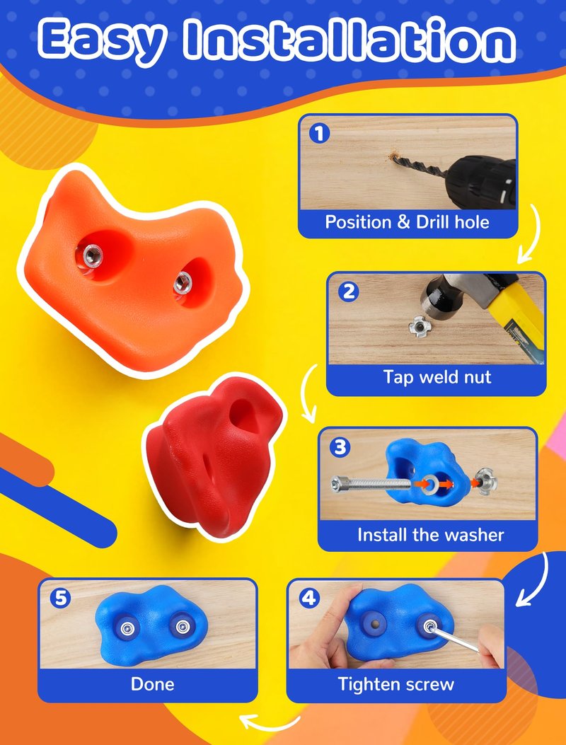 Trymaker Rock Climbing Holds, 15PCS Climbing Wall for Kids, Climbing Set for Adult Indoor and Outdoor(Small Size)
