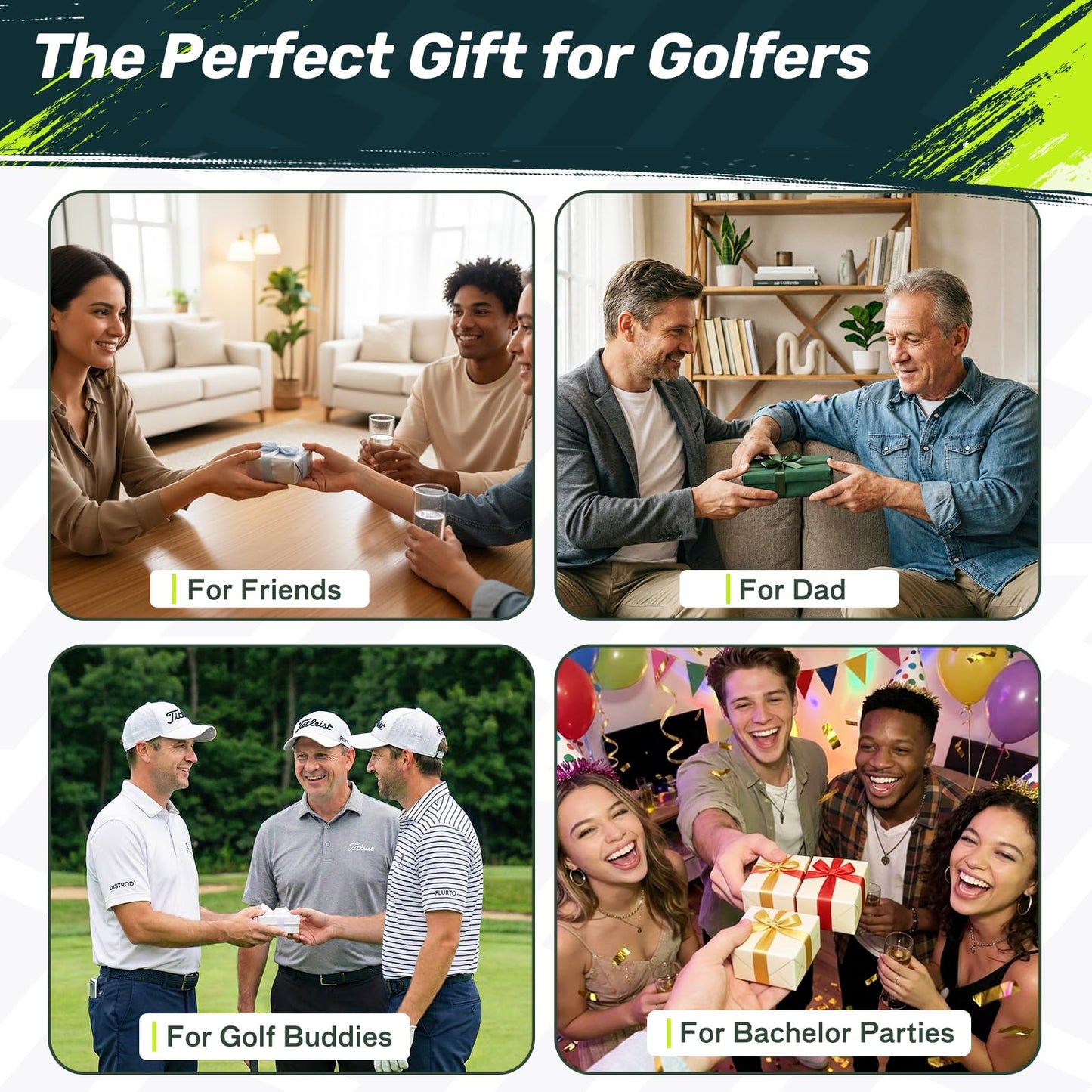 SAPLIZE Father’s Day Golf Gift for Dad – 4 Pack (80pcs, 3 1/4'') Bamboo Golf Tees Set, Gift-Ready Packaging, Funny Golf Accessories for Men, Golf Lovers & Weekend Players