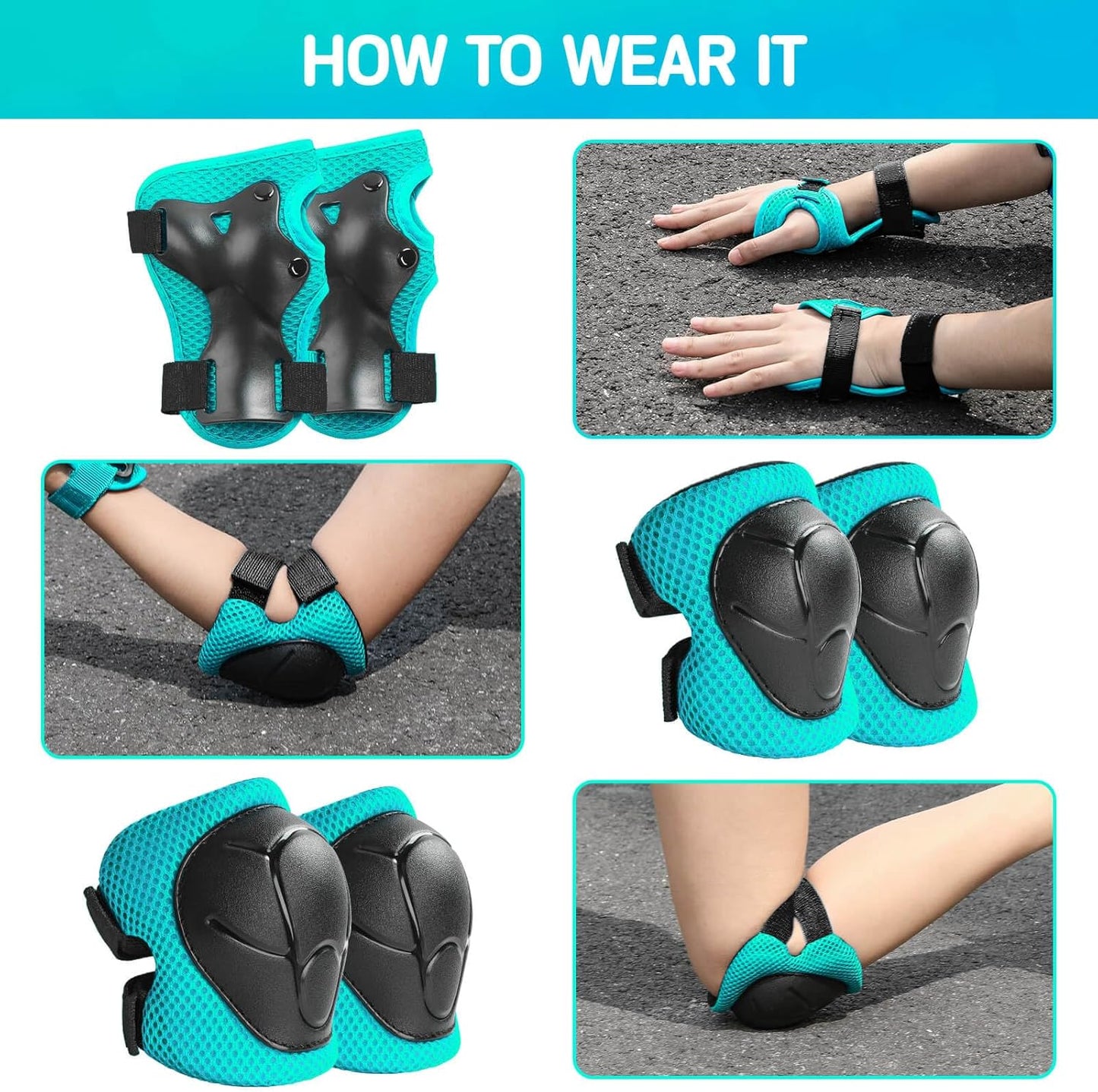 Wemfg Kids Protective Gear Set - 3-in-1 Knee, Elbow Pads & Wrist Guards for Ages 3-14 | Ideal for Skating, Cycling & Scootering