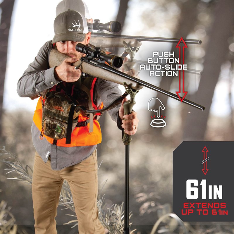Allen Company Axial EZ-Stik Shooting Stick - Adjustable Rifle Rest - Monopod Shooting Sticks for Hunting, Zeroing - Portable Rests for Rifles - Extends 33"-61", Green