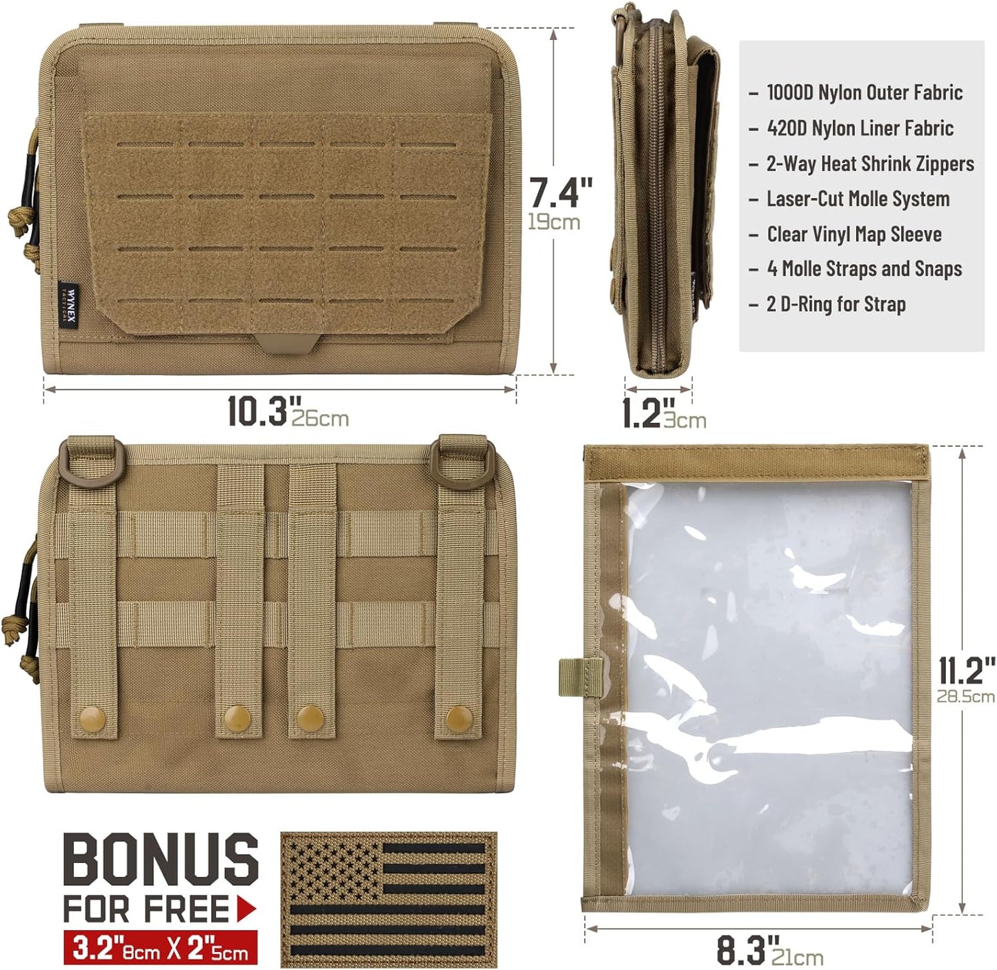 WYNEX Tactical Folding Admin Pouch - Modular EDC Utility Organizer Bag with Laser-Cut Design | Includes U.S. Patch