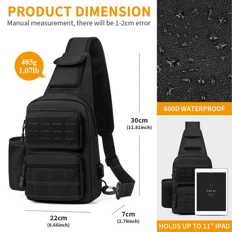 BAIGIO Tactical EDC Sling Bag Black Military One Strap Shoulder Backpack Small Molle Range Bags Chest Pack